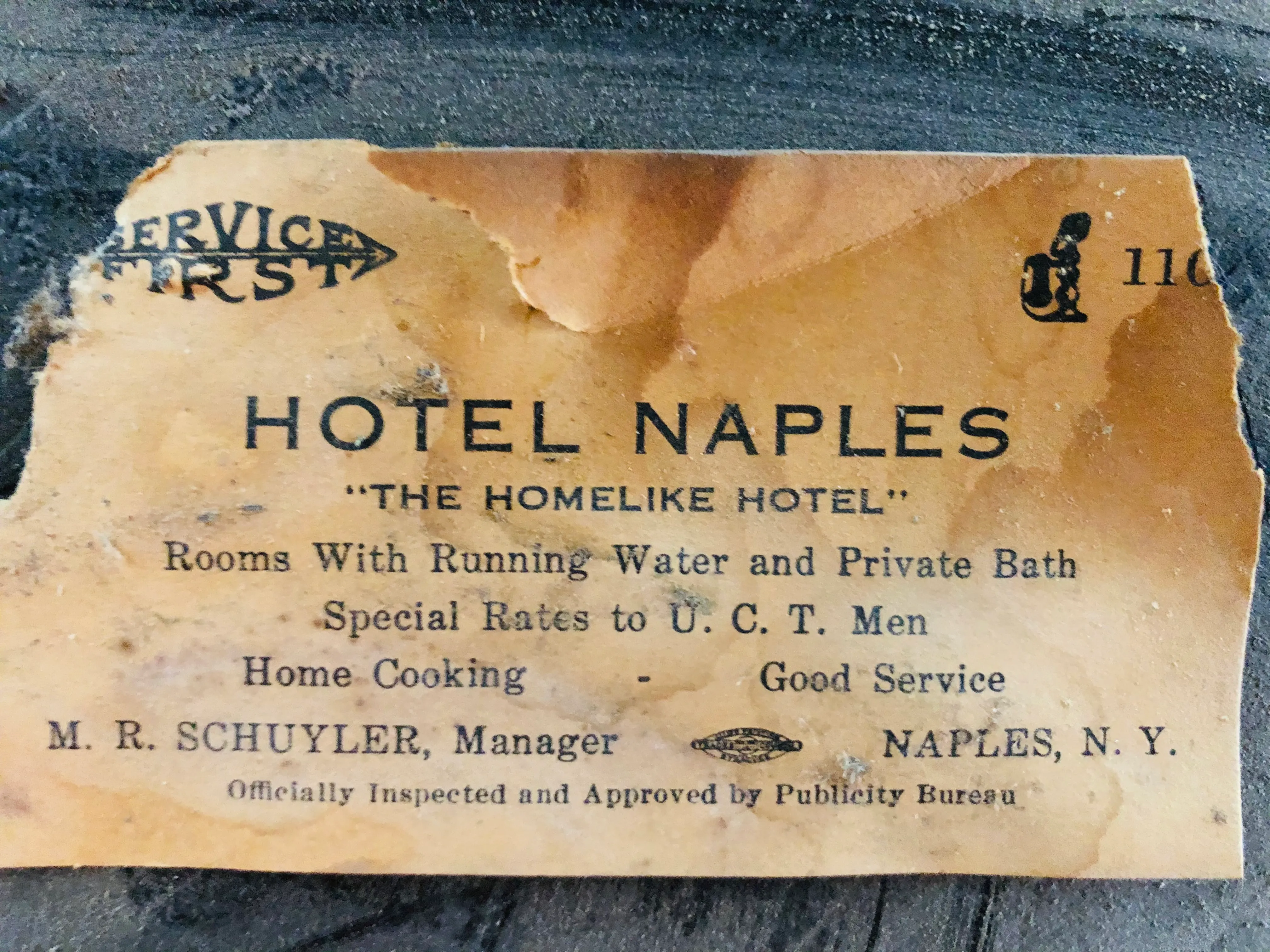 Antique Hotel Naples room card — The Homelike Hotel
