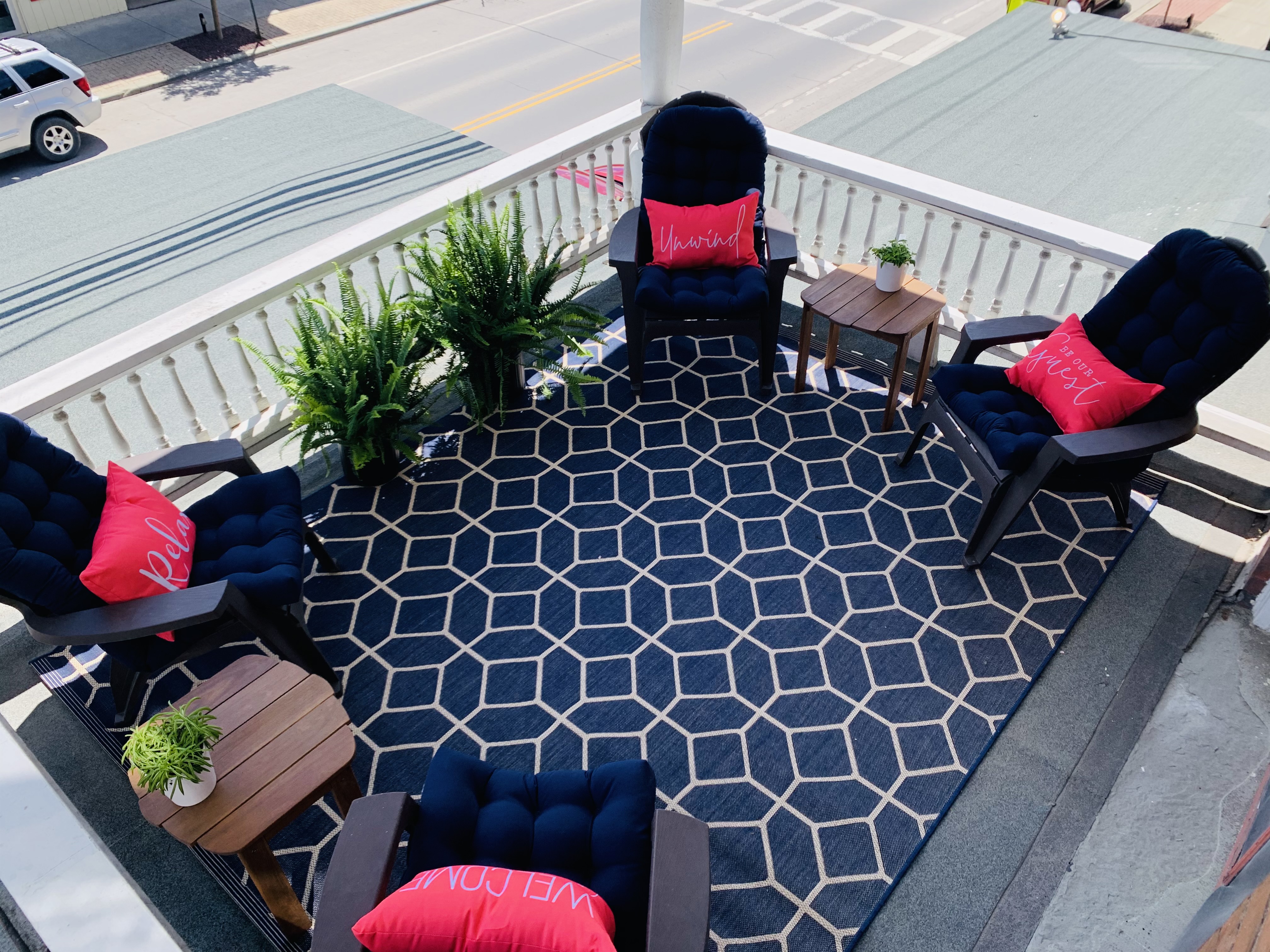 Balcony seating overlooking Main Street